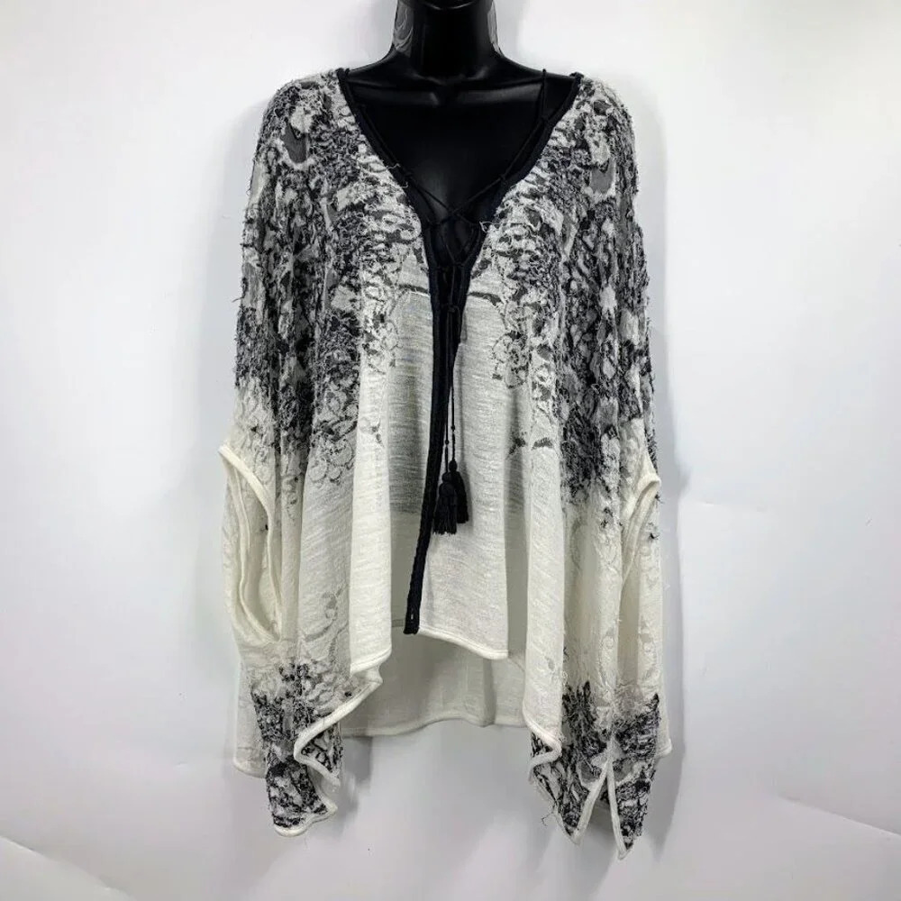 Free People Women's Linen Blend Oversized Relaxed Deep Neck Shawl Size S